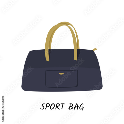 Dark blue sport bag. Vector illustration isolated on white background.