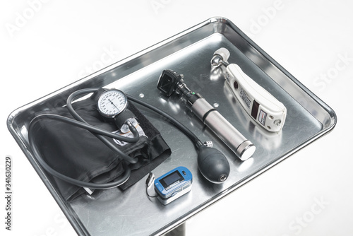 Silver Tray of Medical Equipment for a Nurse or Doctor