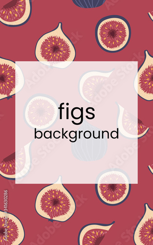 fig fresh tropic fruit banner. Cartoon color vector border, frame for design menus, cookbooks, cards, posters. Isolated illustration on a white background.