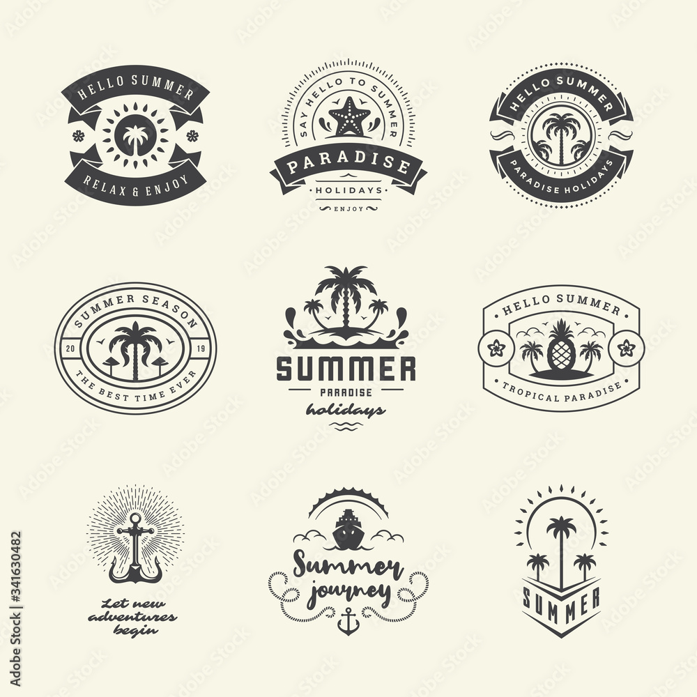 Fototapeta Summer holidays labels and badges retro typography design set.