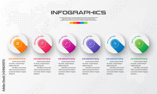 Circle chart infographic template with 6 options,Vector illustration.
