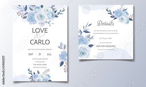 Beautiful wedding invitation card template set with floral frame