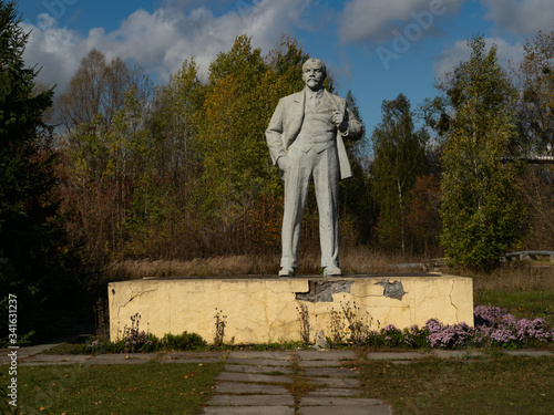 Chernobyl, Ukraine - 11/10/2019. Monument of Lenin in Chernobyl town. Exclusion Zone.