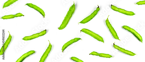 Winged beans on white background isolate. Vegetables to eat with chili paste. Green vegetables