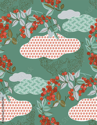 flowers blossom traditional geometric kimono seamless pattern vector sketch illustration line art japanese chinese oriental design