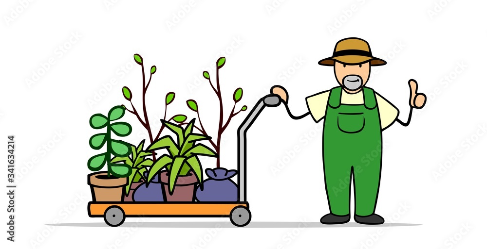 Gärtner kauft Pflanzen im Baumarkt oder Gartencenter Stock Illustration