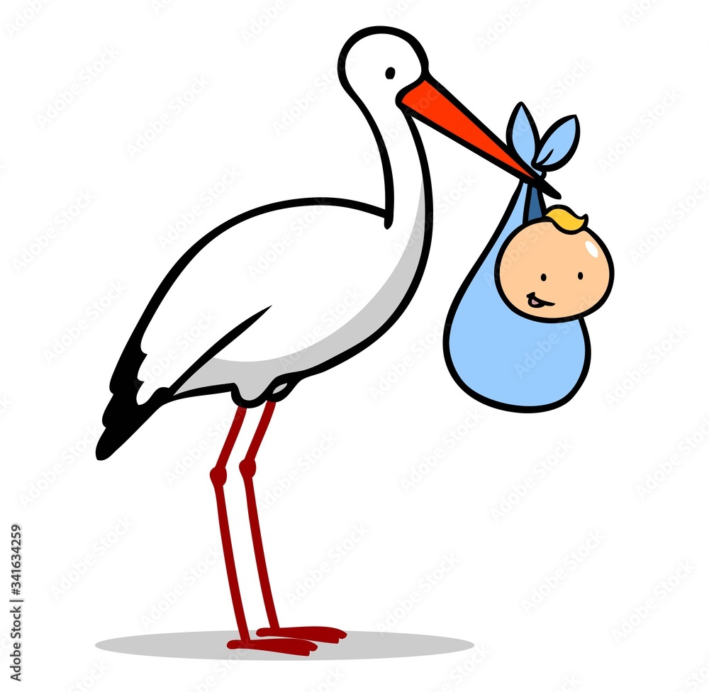 Storch bringt Baby Junge als niedliches Clipart Stock Illustration | Adobe  Stock