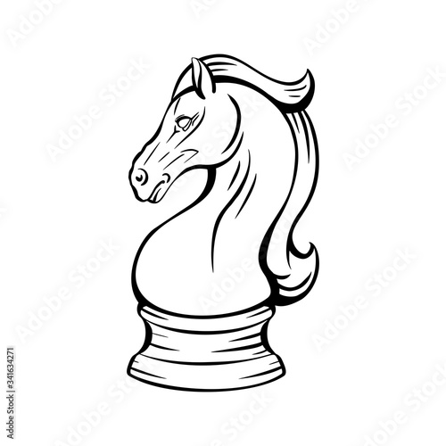 Contour knight chess horse. Proud mustang mascot. Symbol of smart play. Contour object for logos, icons and your design.