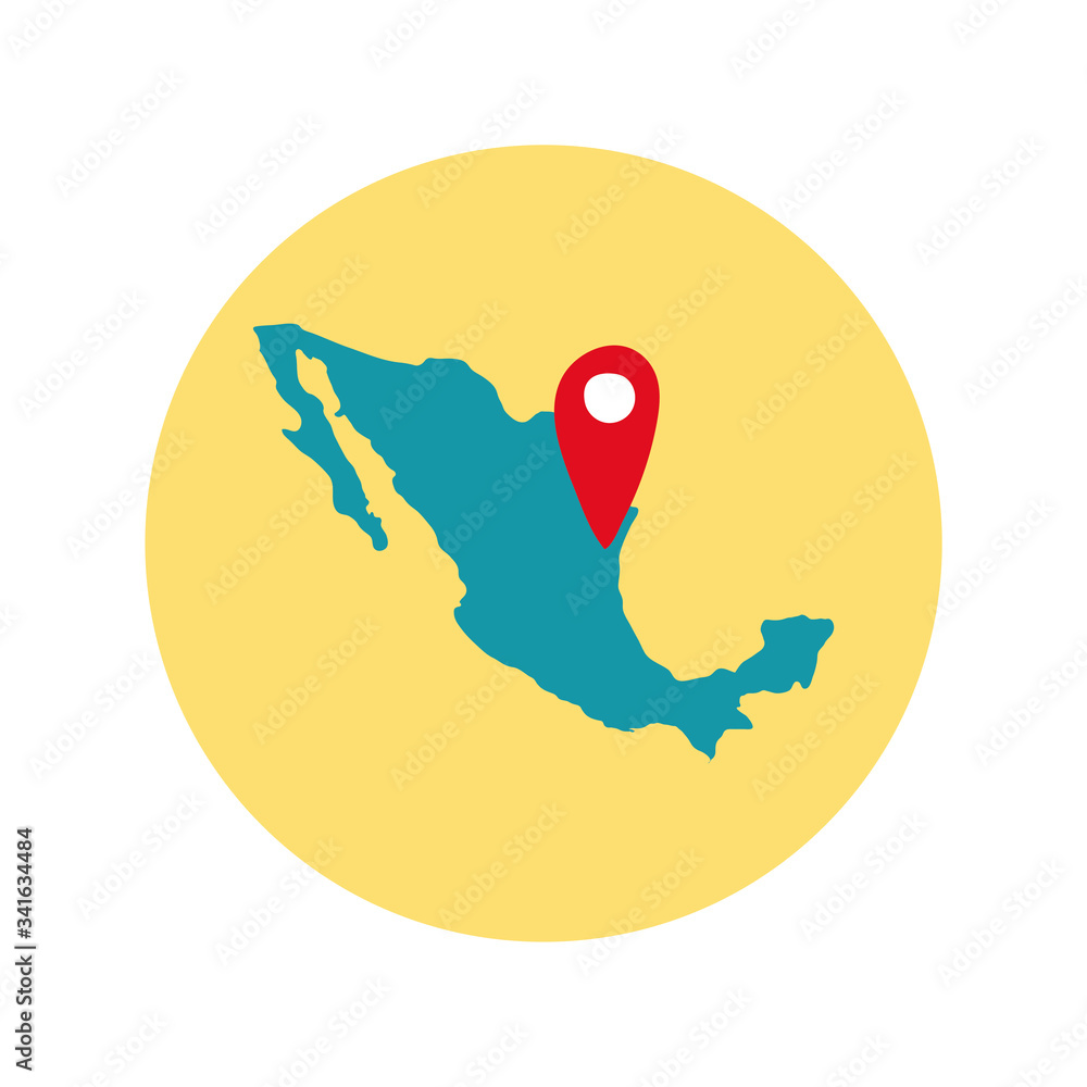mexican map with pin location block and flat style icon mexican map with pin location block and flat style icon