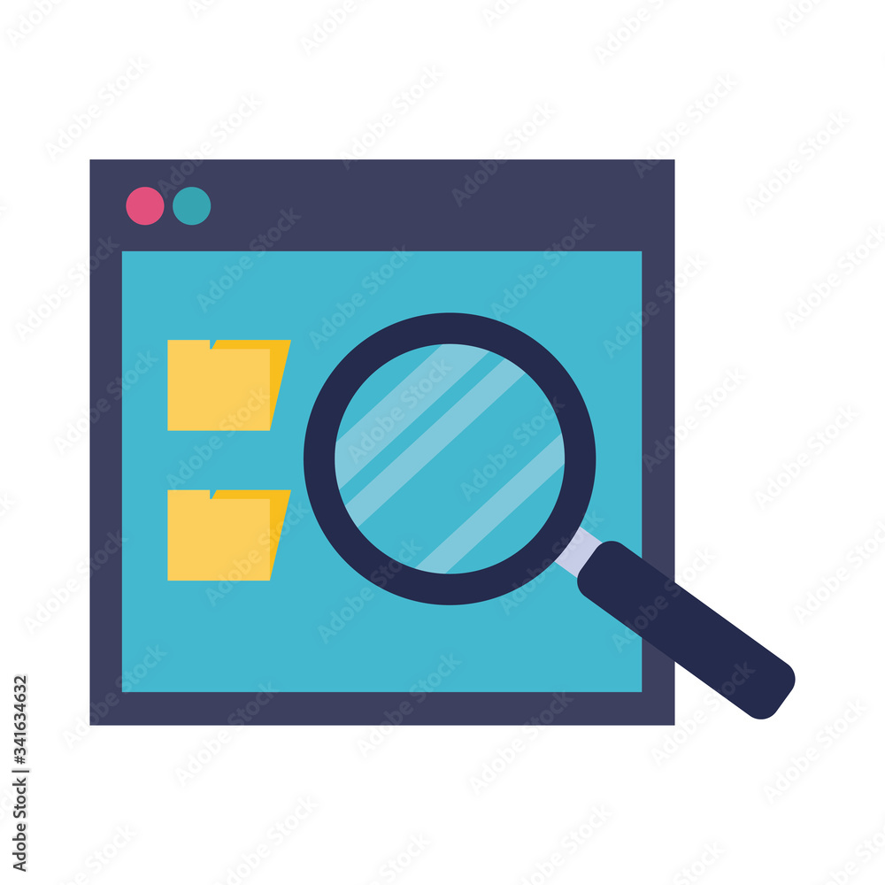 template webpage with magnifying glass flat style template webpage with magnifying glass flat style