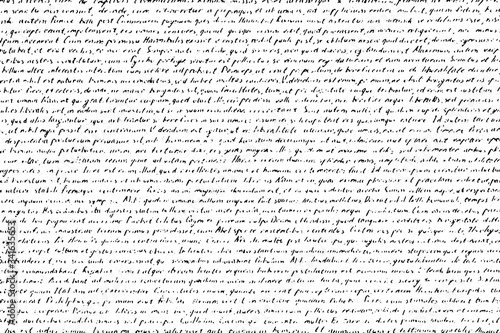 Grunge texture of an old illegible manuscript. Monochrome background of half-erased handwritten text. Overlay template. Vector illustration photo