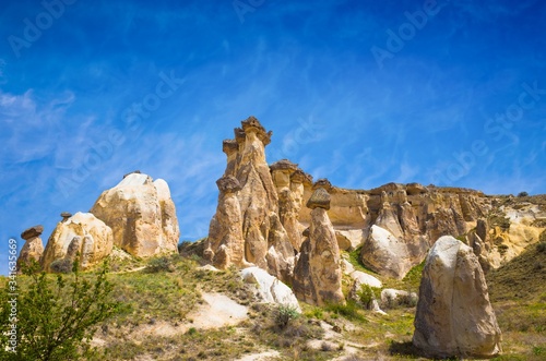 Rocks looks like mushrooms near Cavusin, Cappadocia, Turkey.