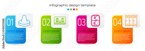 Set line Mallet for playing air hockey, Hockey mechanical scoreboard, Air hockey table and Locker or changing room. Business infographic template. Vector