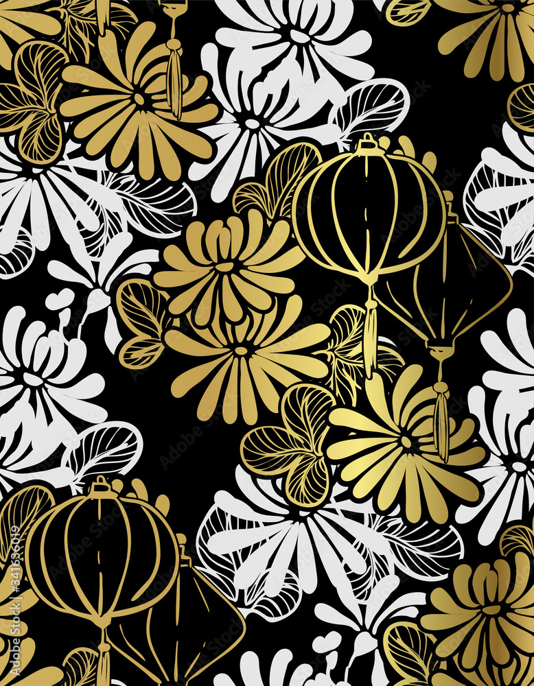 lantern sketch vector japanese chinese design seamless pattern