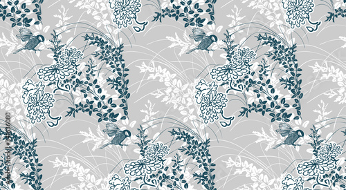 chrysanthemum grass sketch vector japanese chinese design seamless pattern