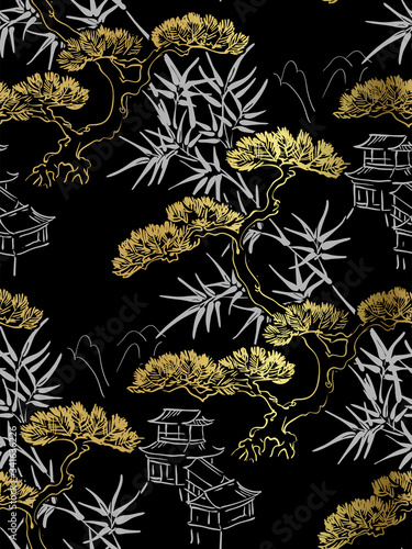 sakura sketch vector japanese chinese design seamless pattern