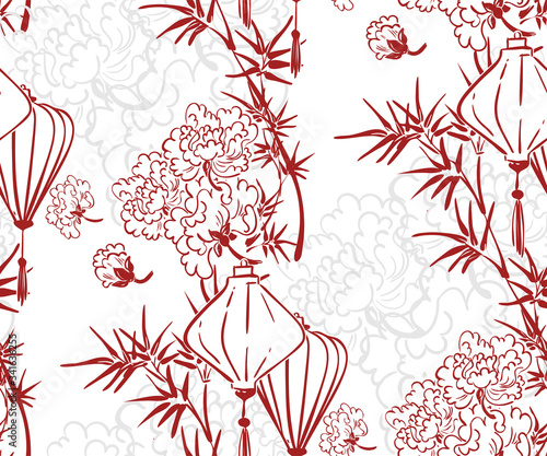 lantern bamboo sketch vector japanese chinese design seamless pattern