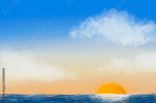 Color of sky with clouds for background, Soft clouds sky by hand drawn. © Charlie's