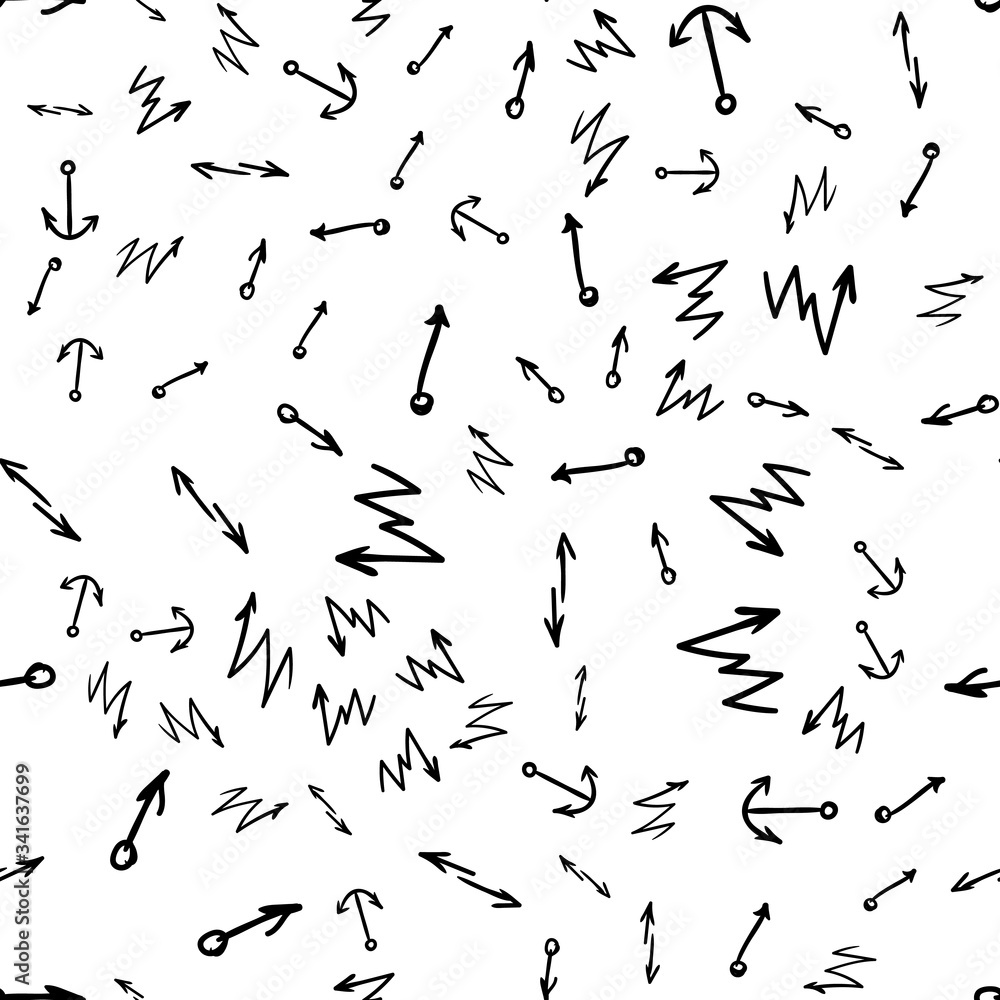 Arrow doodles vector. A set of simple sketches of arrows. Up, down, left, right ones. The effect of a pencil sketch isolated on white pattern background. Vector eps 10. Arrow doodles vector. A set of simple sketches of arrows. Up, down, left, right ones. The effect of a pencil sketch isolated on white pattern background. Vector eps 10.