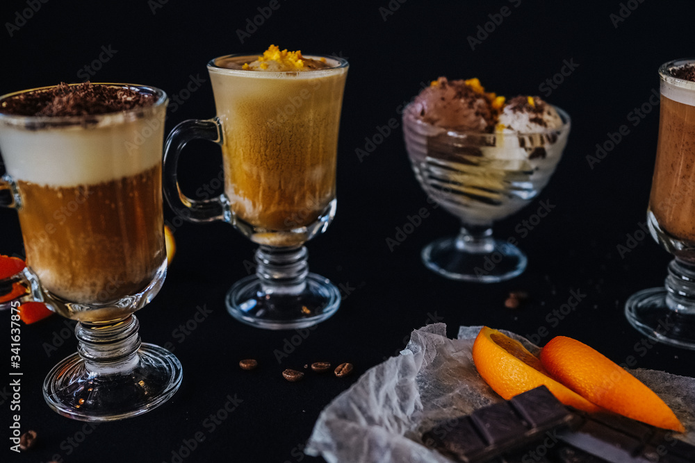 beautifully served coffee with ice cream and decoration by barista beautifully served coffee with ice cream and decoration by barista
