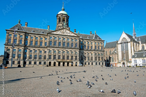 Photography City scenic from Amsterdam at the Dam Square with the Royal Palace in the Nether