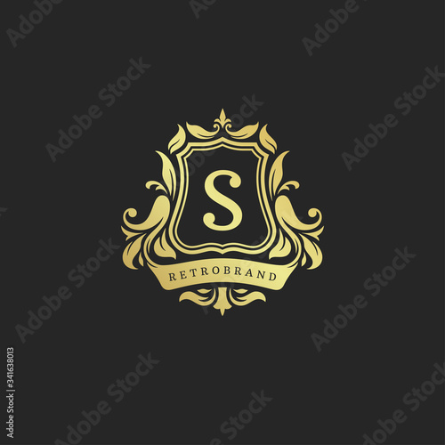 Luxury vintage ornament logo monogram crest template design vector illustration