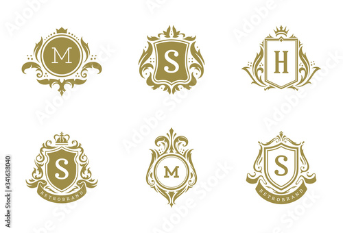 Luxury vintage ornament logo monogram crest templates design set vector illustration photo