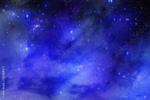 Nebula and galaxies in deep  dark space. Abstract cosmos background. Starry sky.