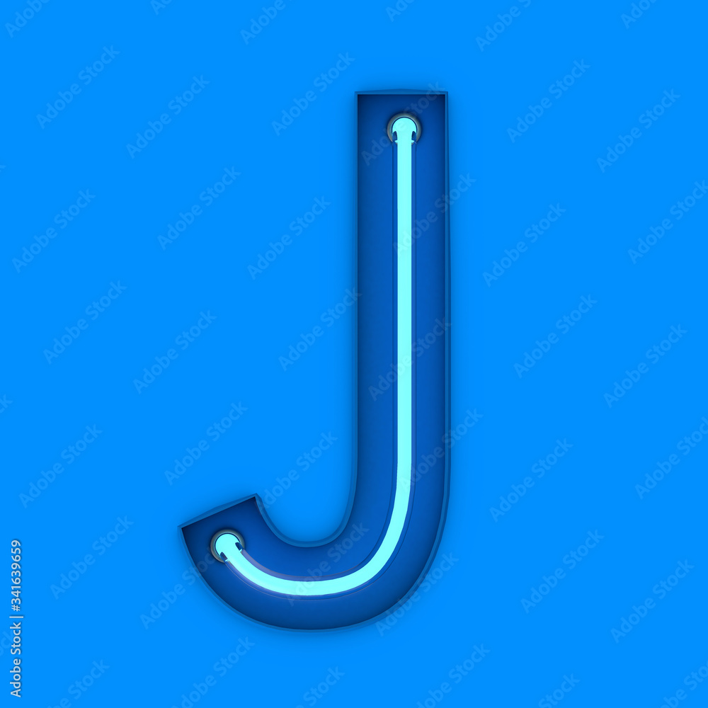 Neon style light letter J. Glowing neon Capital letter. 3D rendering Neon style light letter J. Glowing neon Capital letter. 3D rendering