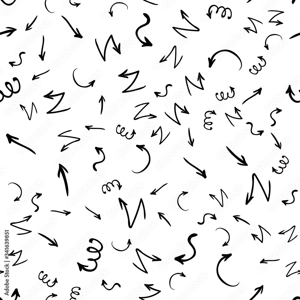 Arrow doodles vector. A set of simple sketches of arrows. Up, down, left, right ones. The effect of a pencil sketch isolated on white pattern background. Vector eps 10. Arrow doodles vector. A set of simple sketches of arrows. Up, down, left, right ones. The effect of a pencil sketch isolated on white pattern background. Vector eps 10.