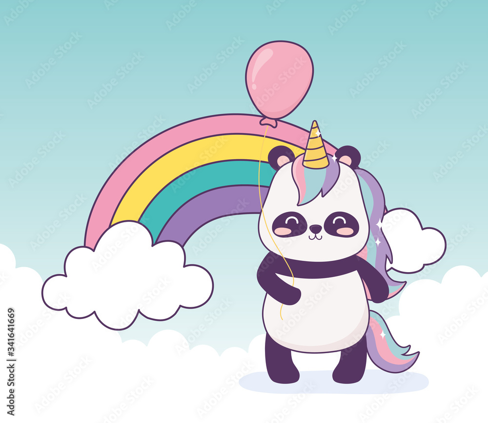 panda with unicorn and balloon rainbow decoration cartoon panda with unicorn and balloon rainbow decoration cartoon