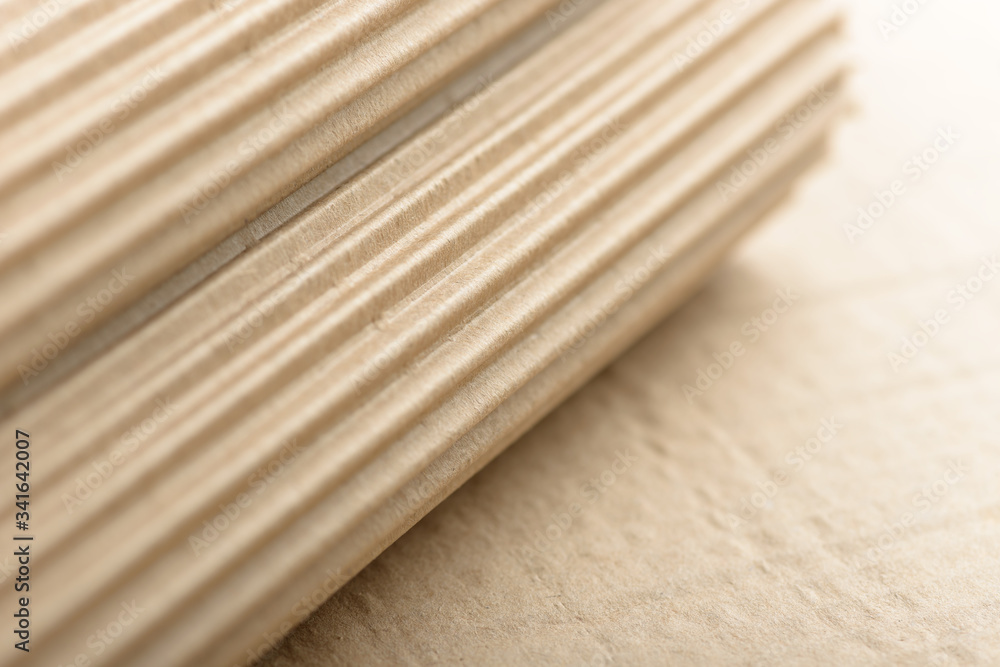 Carton or cardboard packing material. Texture of corrugated paper