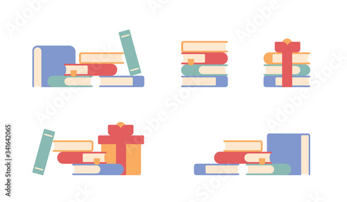 Set of stacked color books isolated on white. Education Infographic Template Design with Books Pile. Vector illustration in flat style.