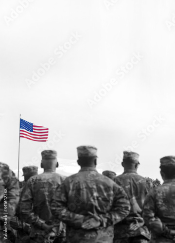 Memorial day. Veterans Day. American Soldiers Saluting. US Army. Military of USA. empty space for text