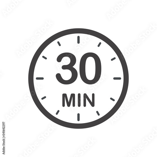 Thirty minutes icon. Symbol for product labels. Different uses such as cooking time, cosmetic or chemical application time, waiting time...