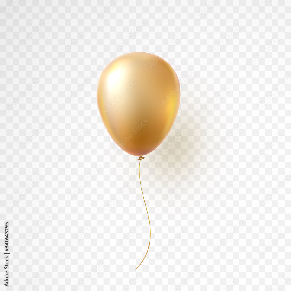 Balloon isolated on transparent background. Vector realistic gold, bronze or golden festive 3d helium ballon template for anniversary, birthday party design.