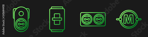 Set line Electrical outlet, Electrical outlet, Electric light switch and Electric circuit scheme. Gradient color icons. Vector