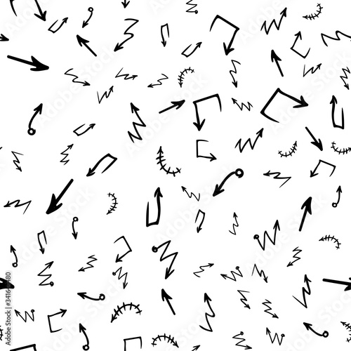 Arrow doodles vector. A set of simple sketches of arrows. Up  down  left  right ones. The effect of a pencil sketch isolated on white pattern background. Vector eps 10.