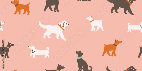 seamless pattern with cute dogs isolated on pink