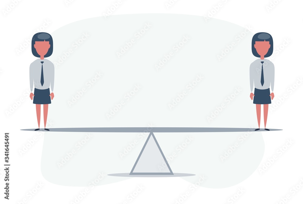 Fototapeta premium Businesswomen balanced on seesaw over globe. Concept business vector illustration.