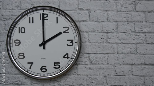 Wallpaper Mural The Time On The Clock Two. Clock With The Black Arrows With The Arabic Numerals On An White Brick Wall Background On The Left Side. Torontodigital.ca