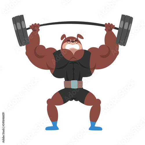 Powerful Dog Lifting Barbell, Animal Athlete Character Weightlifting Vector Illustration