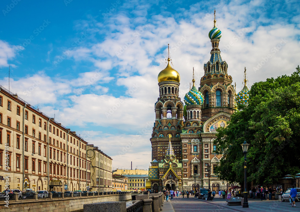 View of the Church of the Savior on blood in St. Petersburg in the summer