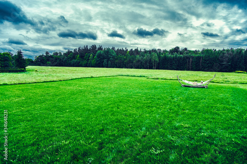 Fototapeta Naklejka Na Ścianę i Meble -  krajobraz, mazury, polska, hamak, wieś