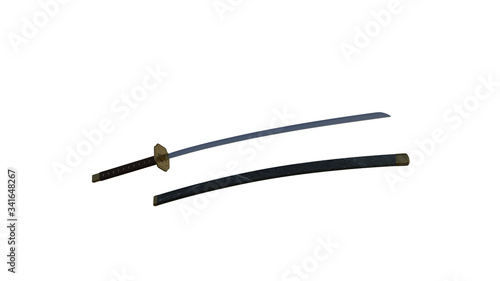 Japanese sword. Render 3d. Illustration.