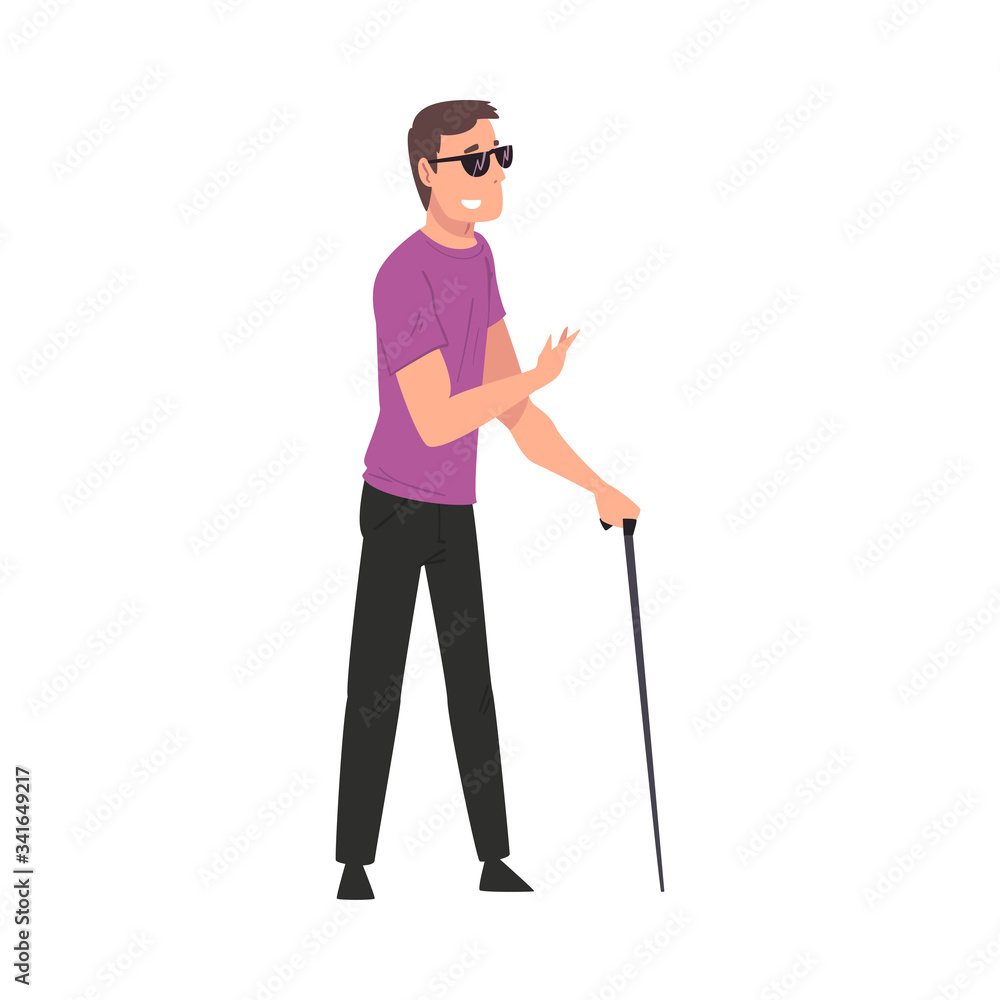 Blind Man Walking with Cane, Disabled Man Enjoying Full Life Vector Illustration Blind Man Walking with Cane, Disabled Man Enjoying Full Life Vector Illustration