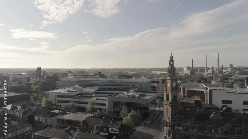 Deserted UK college campus lock down corona covid virus pandemic empty town skyline pan right Deserted UK college campus lock down corona covid virus pandemic empty town skyline pan right
