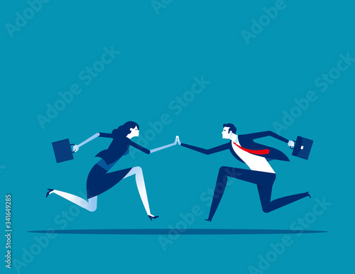 Business team running and giving high five. Change and Support concept
