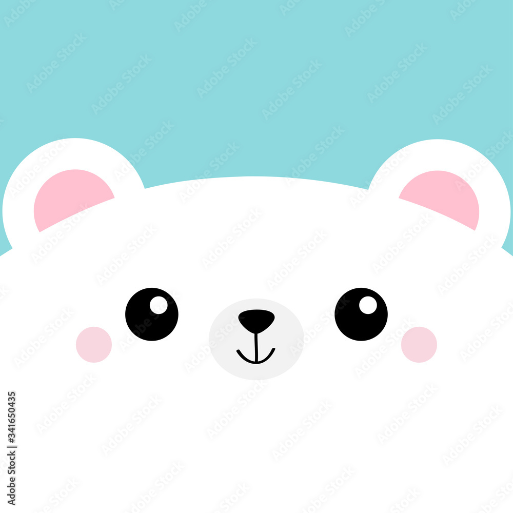 White bear head face square icon. Cute cartoon kawaii funny character. Pet baby print for notebook cover, greeting card. Happy Valentines Day. Flat design. Blue background. White bear head face square icon. Cute cartoon kawaii funny character. Pet baby print for notebook cover, greeting card. Happy Valentines Day. Flat design. Blue background.