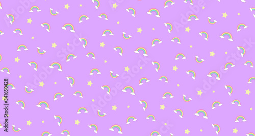 Abstract pattern rainbow and clouds kawaii wallpaper background. Abstract cute pastel colors funny faces cartoon. Concept for children and kindergartens or presentation and christmas day